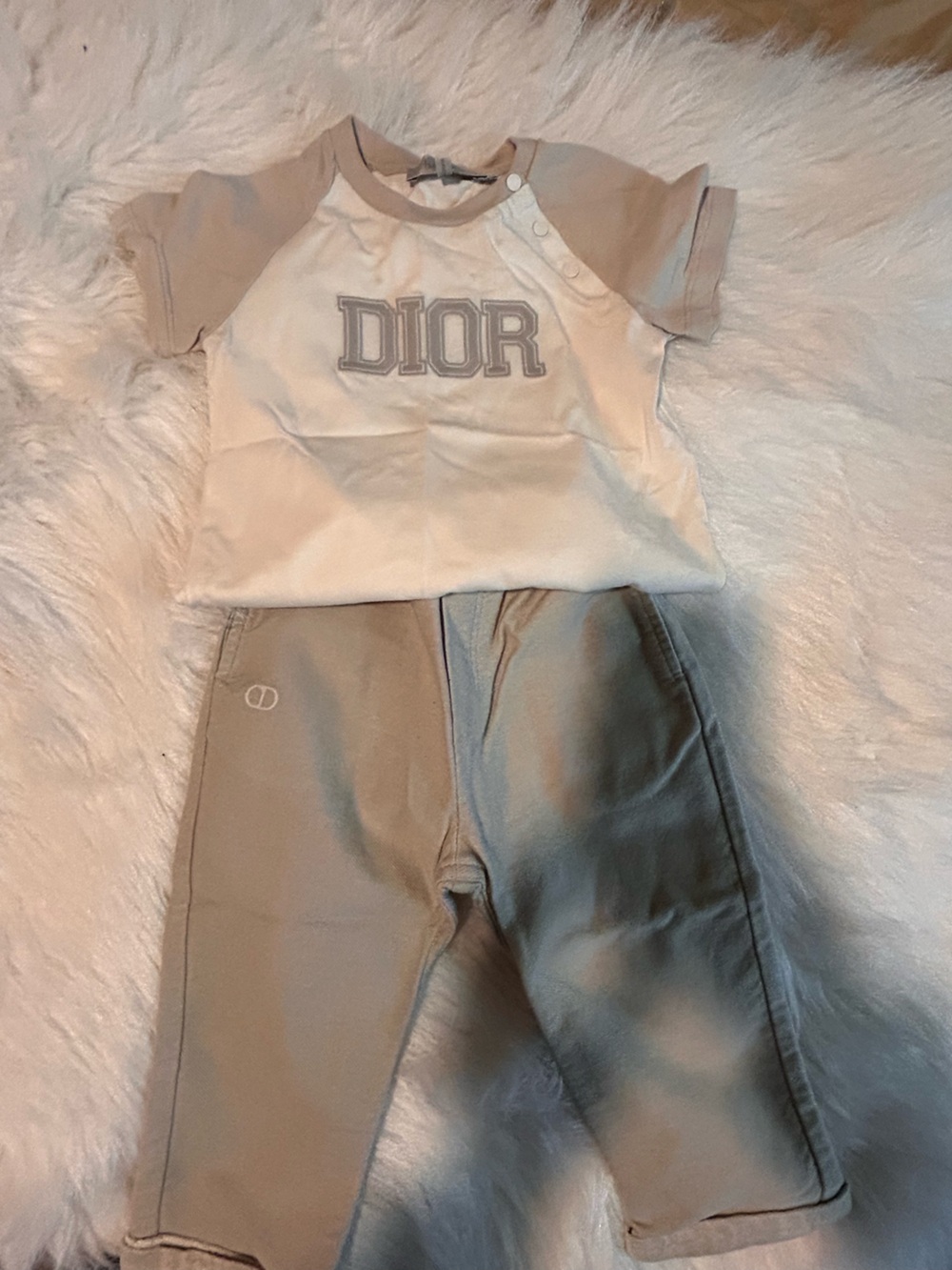Dior Neutral Two-Piece Baby Set in Cream & Beige
